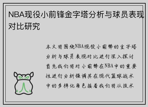 NBA现役小前锋金字塔分析与球员表现对比研究